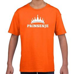 Foto van Oranje prinsesje met kroon t-shirt meisjes - oranje koningsdag kleding xl (158-164)