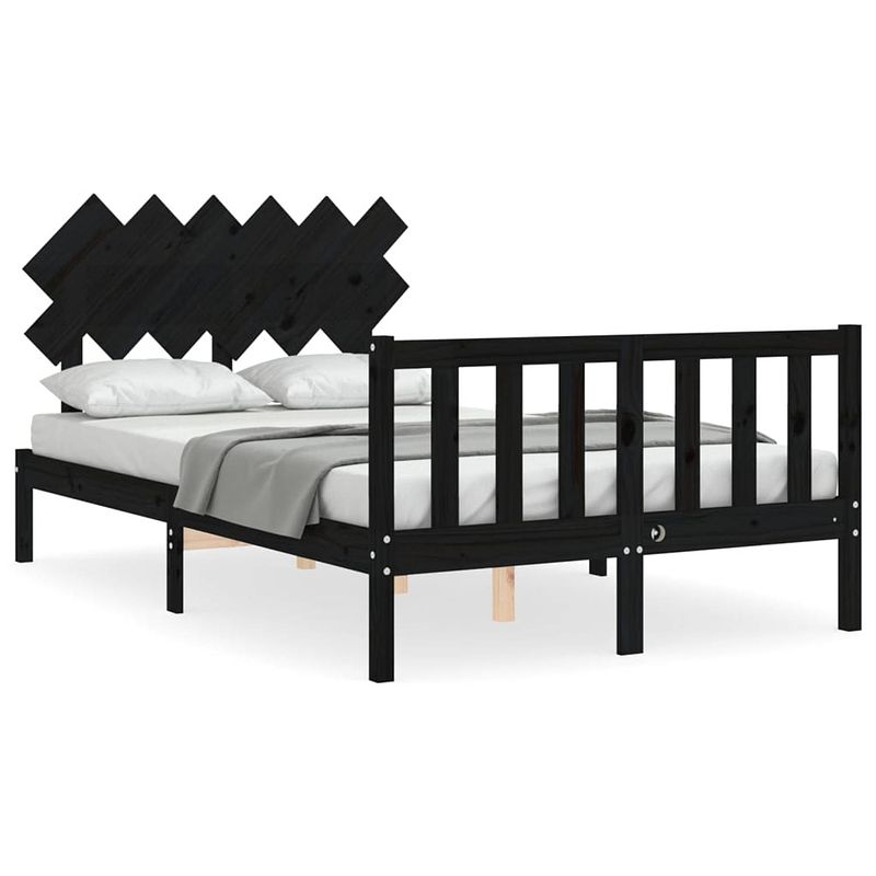 Foto van The living store bedframe - massief grenen - 195.5 x 125.5 x 81 cm - zwart