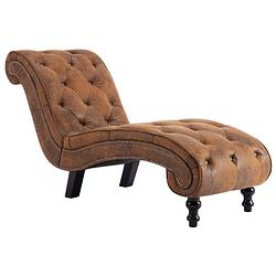 Foto van The living store chaise longue kunstsuède bruin - chaise longue