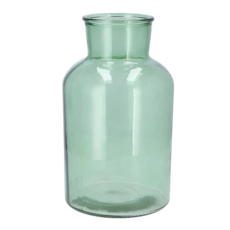 Foto van Dk design bloemenvaas melkbus fles - helder glas zeegroen - d17 x h30 cm - vazen