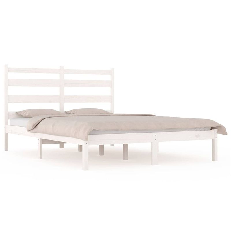 Foto van The living store houten bedframe - grenenhout - 205.5 x 185.5 x 100 cm - wit - geschikt voor 180 x 200 cm matras (6ft