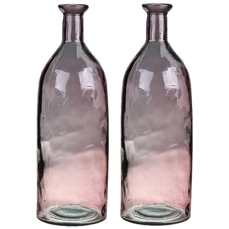 Foto van Bloemenvaas - 2x - oud roze - transparant gerecycled glas - d12 x h35 cm - vazen