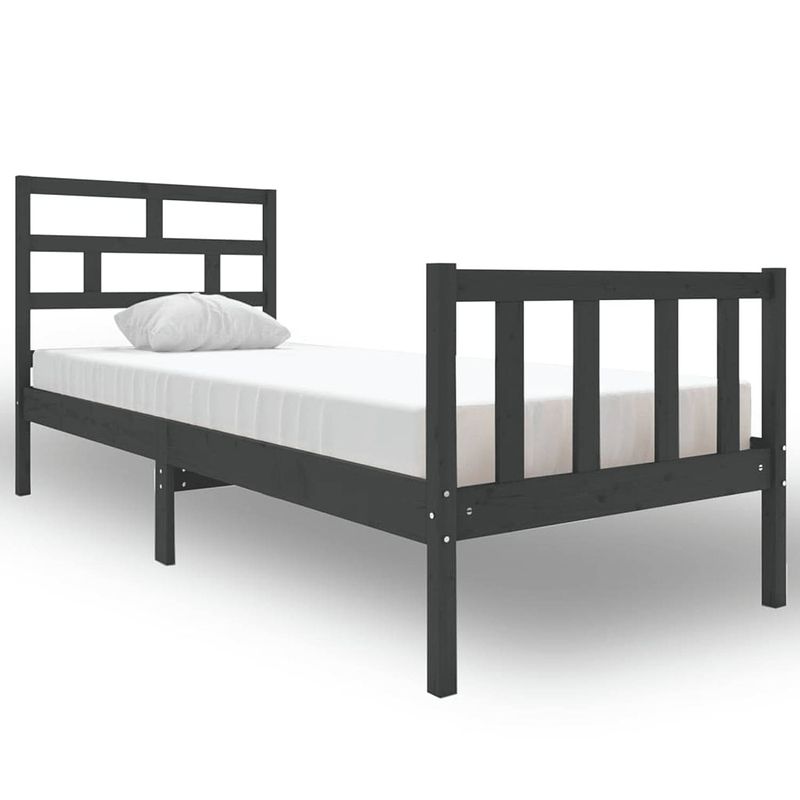 Foto van The living store houten bedframe - grijs - 195.5 x 80.5 x 69.5 cm - massief grenenhout