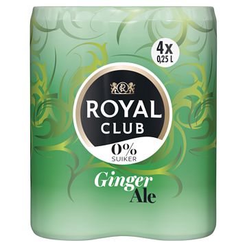 Foto van 3+1 gratis | royal club ginger ale 0% suiker 4 x 250ml aanbieding bij jumbo