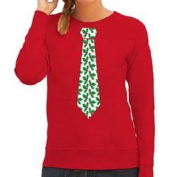 Foto van Stropdas kersttrui/kerst sweater mistletoe rood voor dames m - kerst truien