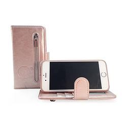 Foto van Apple iphone 12 mini - rosé gold leren rits portemonnee hoesje - lederen wallet case tpu meegekleurde binnenkant - book