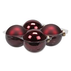 Foto van 4x stuks glazen kerstballen donkerrood 10 cm mat/glans - kerstbal