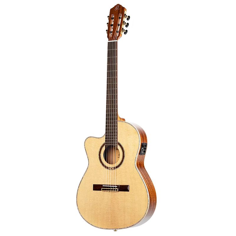 Foto van Ortega rce138-t4-l performer series natural linkshandige e/a klassieke gitaar met gigbag