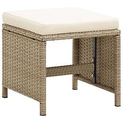 Foto van The living store kruk vierkant - 40.5 x 40.5 x 35 cm - pe-rattan beige - crèmewit kussen