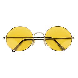 Foto van Hippie flower power sixties ronde glazen zonnebril xl geel - verkleedbrillen