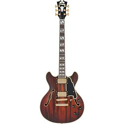 Foto van D'sangelico deluxe mini dc stopbar satin brown burst semi-akoestische gitaar met koffer