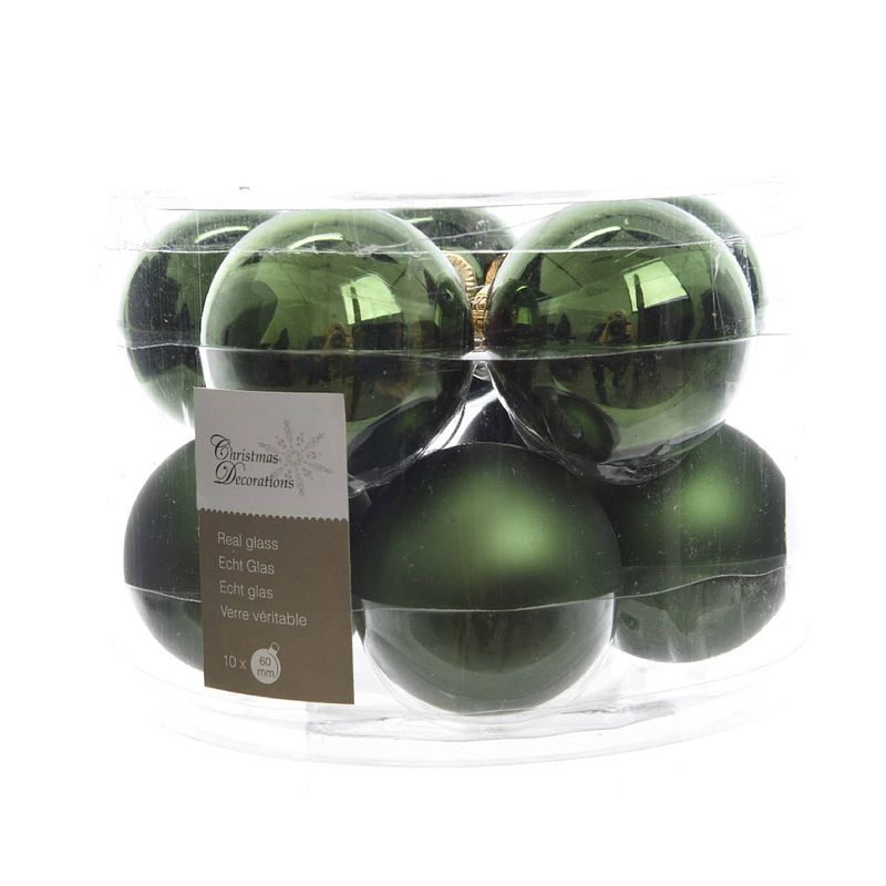 Foto van 3 stuks kerstbal glas glans-mat diameter 6cm dennen groen ksd