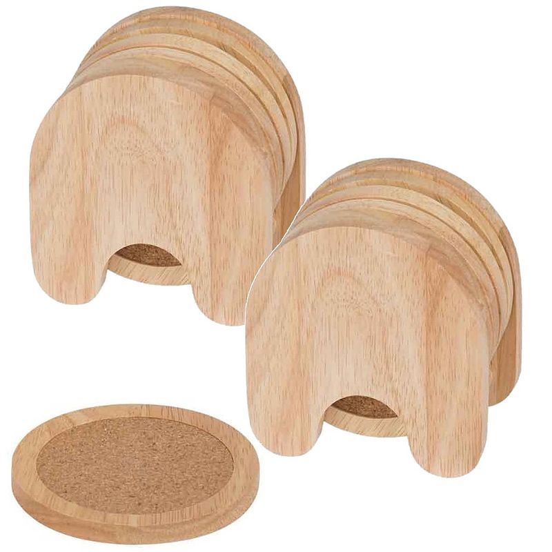 Foto van Set van 10x glazenonderzetters hout in houder 10 cm - glazenonderzetters