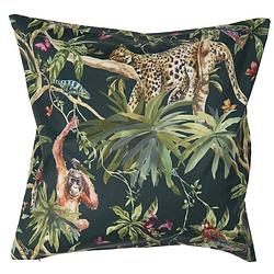 Foto van Clayre & eef kussenhoes 45*45 cm groen zwart polyester vierkant jungle sierkussenhoes kussen hoes groen sierkussenhoes