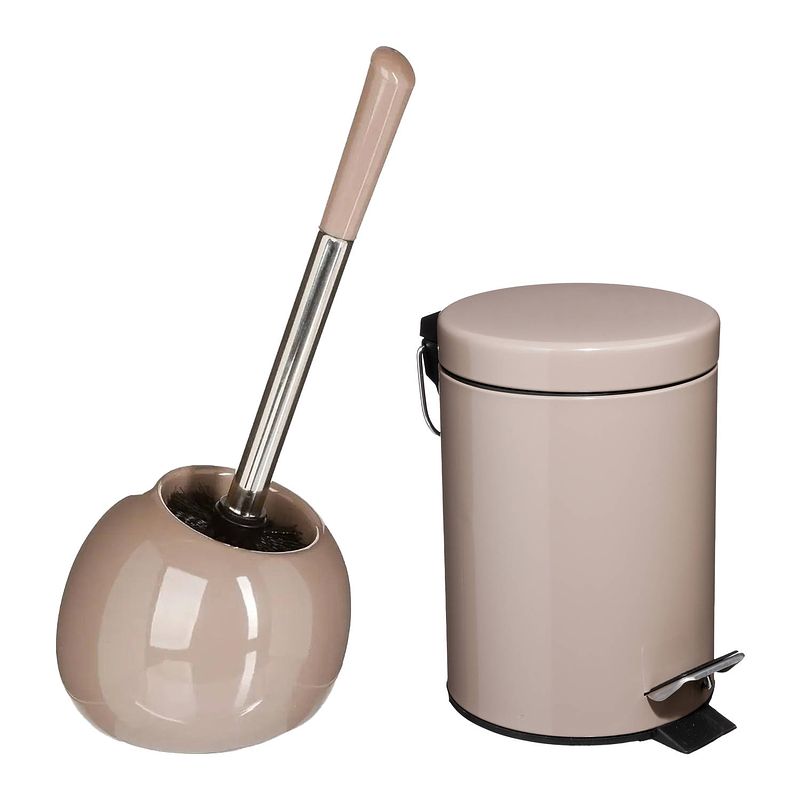 Foto van 5five badkamer accessoires set - taupe - pedaalemmer/wc-borstel - toiletborstels