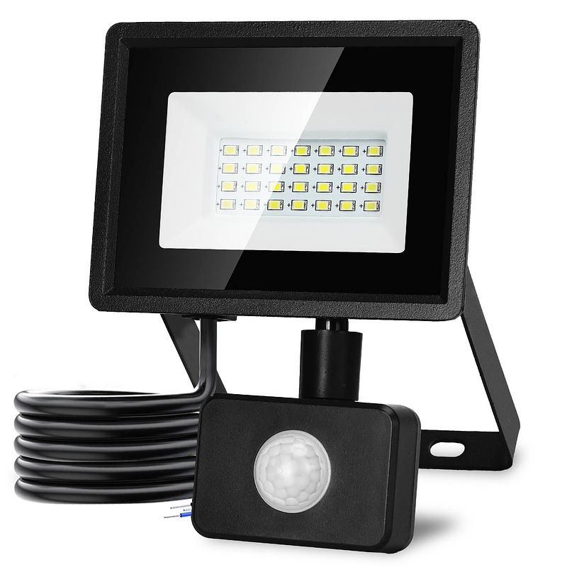 Foto van Aigostar lh9 - led schijnwerper met bewegingssensor - 10w - ip65 - buitenlamp - 6500k - floodlight - bouwlamp - zwart