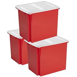 Foto van Sunware - set van 3x opslagbox kunststof 45 liter rood 45 x 36 x 36 cm met deksel - opbergbox