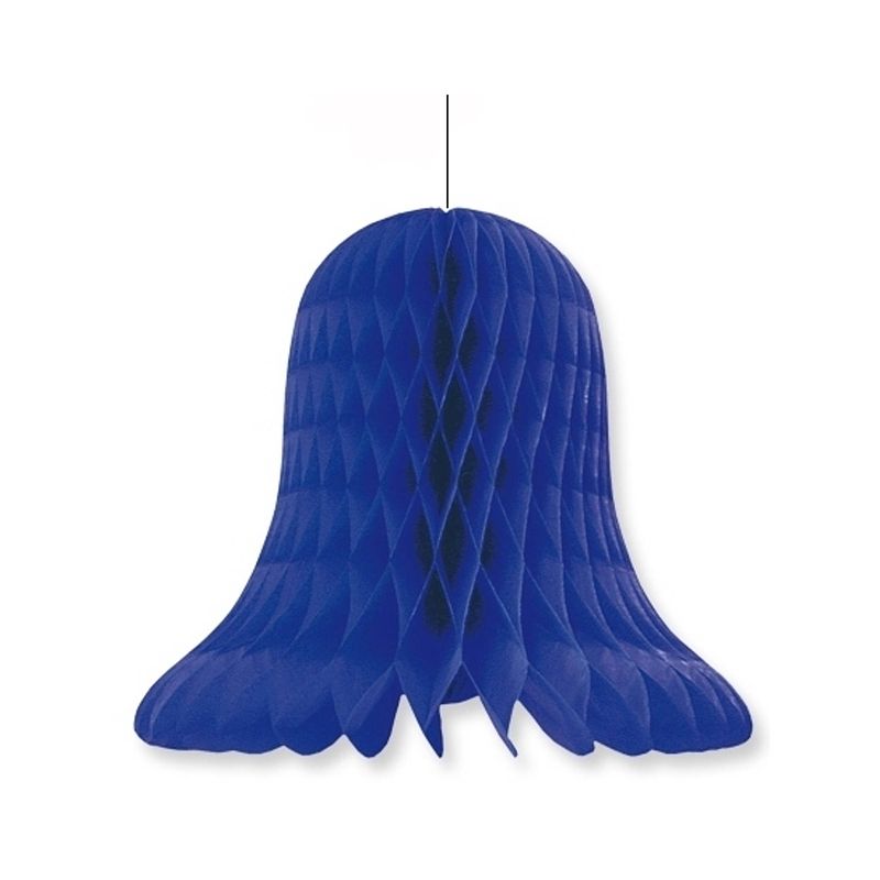 Foto van 1x kerstversiering donkerblauwe kerstklokken lampionnen 20 cm - hangdecoratie