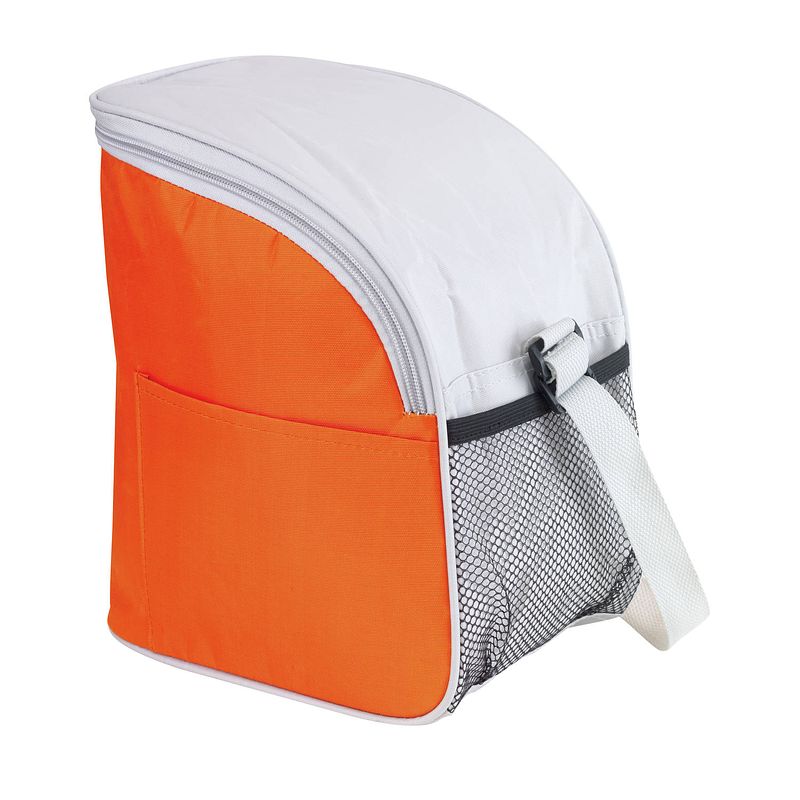 Foto van Kleine koeltas/lunch tas model glaciaal - 23 x 16 x 26 cm - 1 vaks - oranje/grijs - 9 liter - koeltas