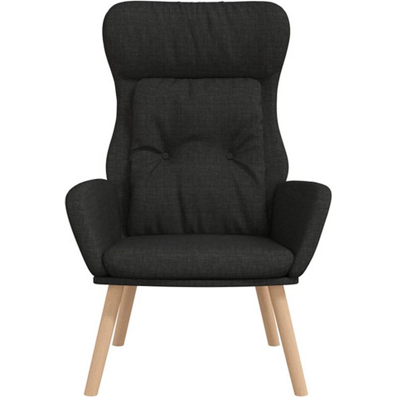 Foto van The living store fauteuil zwart - dik gevoerd - zacht aanvoelende stof - metalen frame - rubberwood poten - optimaal