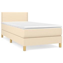 Foto van The living store boxspringbed - crème - 203 x 100 x 78/88 cm - met verstelbaar hoofdbord - pocketvering matras -