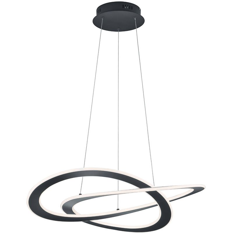 Foto van Led hanglamp - hangverlichting - trion oaky - 52w - warm wit 3000k - dimbaar - rond - mat zwart - aluminium