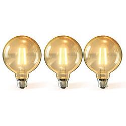 Foto van Aigostar led filament g95 4w - e27 fitting - 2200k - ø 9,5 cm- amber - set van 3 stuks