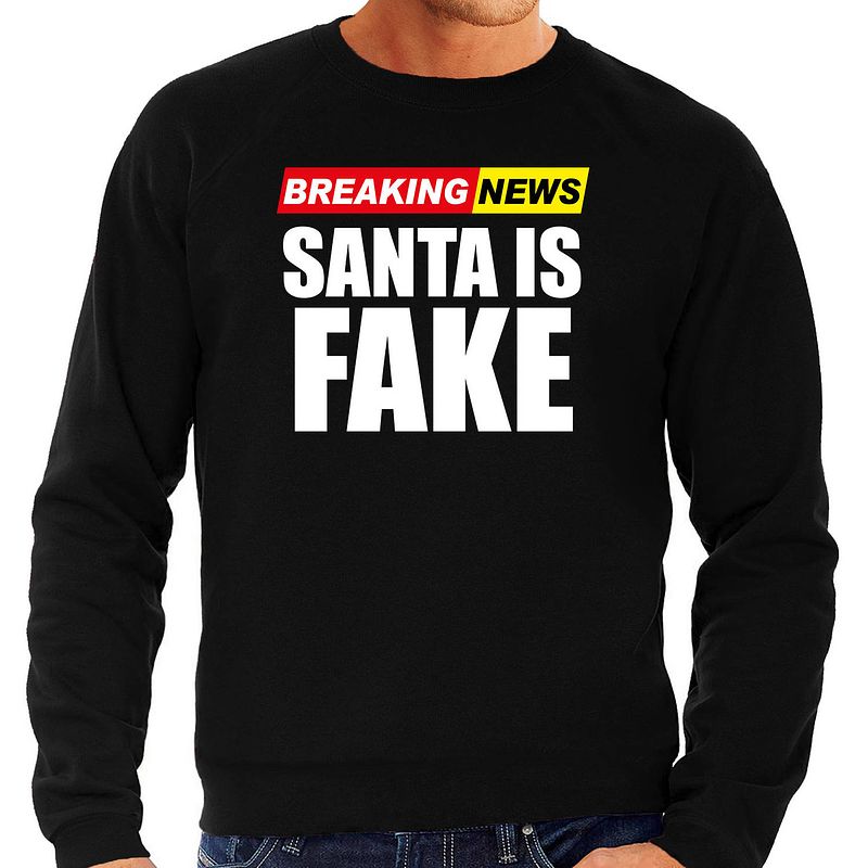 Foto van Foute humor kersttrui breaking news fake kerst sweater zwart voor heren m - kerst truien