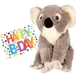 Foto van Pluche knuffel koala beer 30 cm met a5-size happy birthday wenskaart - knuffeldier