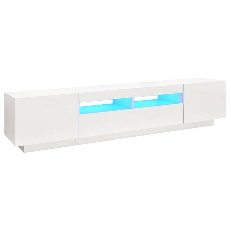 Foto van The living store tv-meubel - led-verlichting - hoogglans wit - bewerkt hout - 200 x 35 x 40 cm - rgb led-verlichting