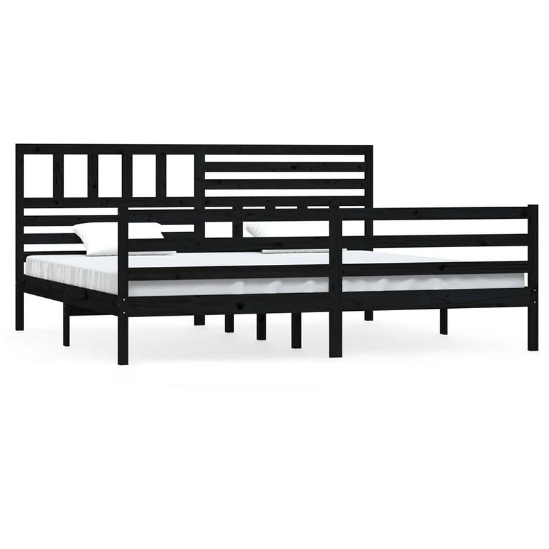 Foto van The living store bedframe - houten bedframe - zwart - 205.5 x 206 x 100 cm - geschikt voor 200 x 200 cm matras