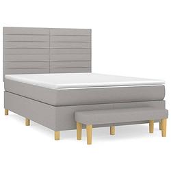 Foto van The living store boxspringbed - rustgevende nachtrust - bed - 203 x 144 x 118/128 cm - lichtgrijs