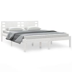 Foto van The living store houten bedframe - grenenhout - 205.5 x 126 x 100 cm - wit