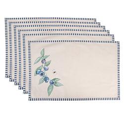 Foto van Clayre & eef placemats set van 6 48*33 cm beige blauw katoen rechthoek bosbessen tafelmat beige tafelmat
