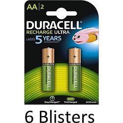 Foto van 12 stuks (6 blisters a 2 st) duracell aa oplaadbare batterijen - 2500 mah