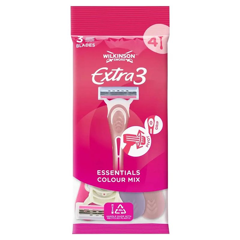 Foto van Extra3 essentials wegwerpscheermesjes voor vrouwen colour mix 3st.