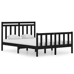 Foto van The living store bedframe massief grenenhout - zwarte - 195.5 x 140.5 x 69.5 cm - multiplex lattenbodem - 135 x 190 cm