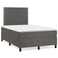 Foto van The living store boxspringbed - donkergrijs - 203 x 120 x 118/128 cm - zacht fluweel - praktisch hoofdbord -