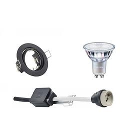 Foto van Led spot set - gu10 fitting - inbouw rond - mat zwart - kantelbaar ø83mm - philips - master 927 36d vle - 4.9w - warm