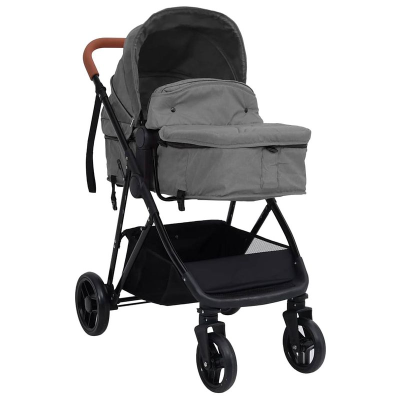 Foto van The living store kinderwagen 2-in-1 staal-linnen - 59 x 100 x 103 cm - lichtgrijs/zwart