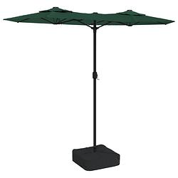 Foto van The living store dubbele parasol - led-verlichting - groen/donkergrijs - 316x145x240cm