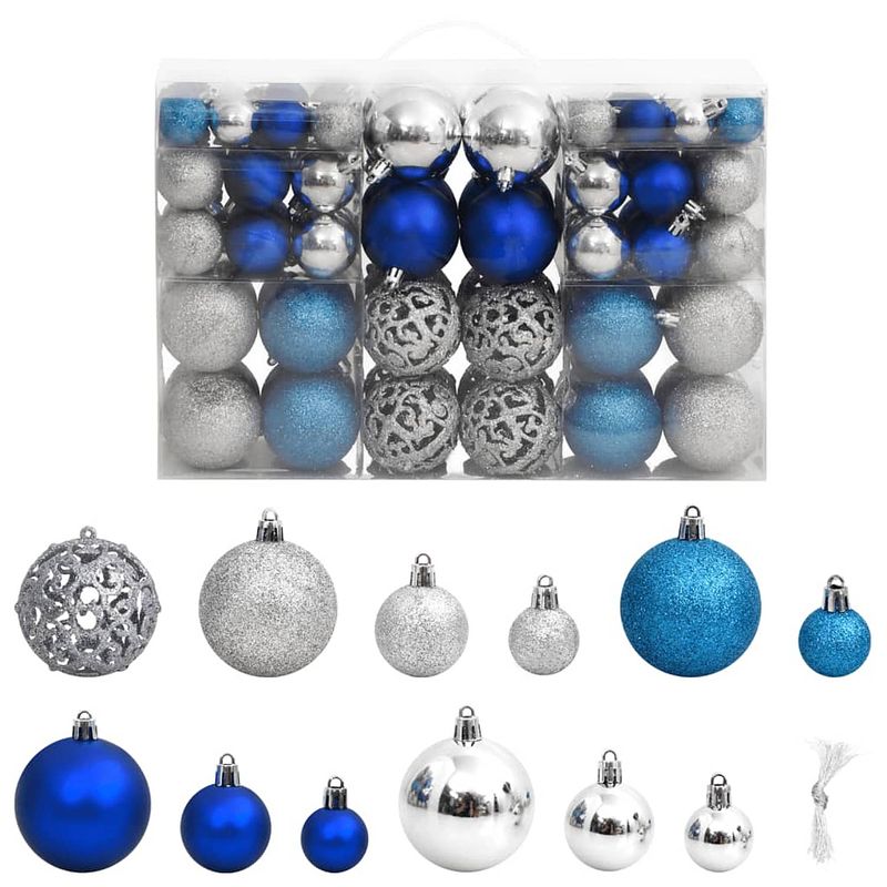 Foto van Vidaxl kerstballen 100 st 3/4/6 cm blauw en zilverkleurig