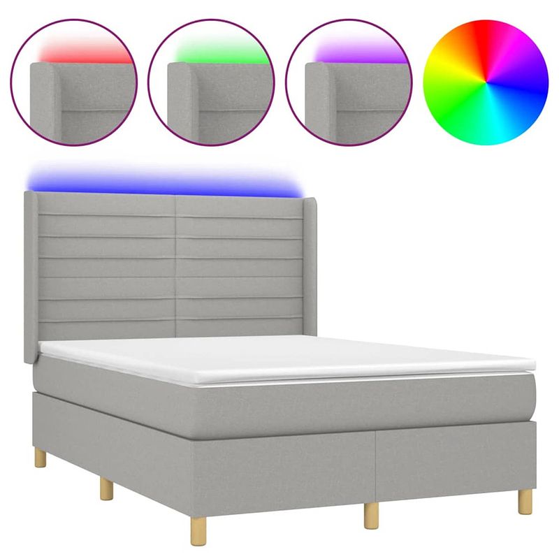 Foto van The living store boxspring - led - pocketvering - lichtgrijs - 140x190 cm