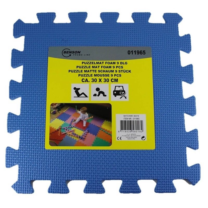 Foto van Puzzel speelmat foam tegels 30 x 30 cm blauw 18 stuks - speelkleden