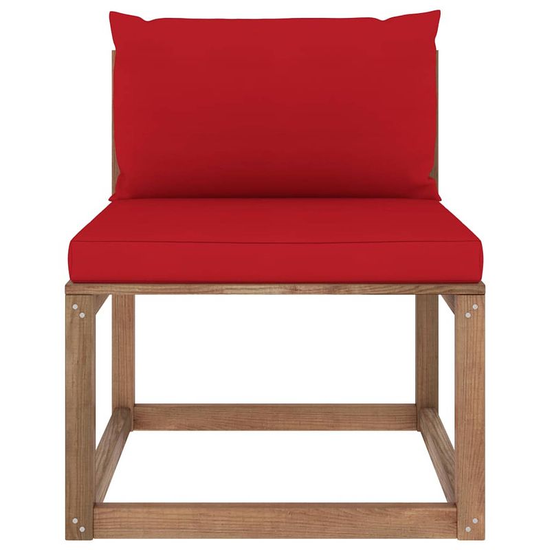 Foto van The living store hoekbank geïmpregneerd grenenhout - 60 x 64 x 70 cm - incl - kussens - bruin - rood