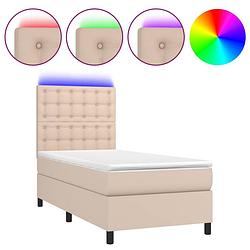 Foto van Vidaxl boxspring met matras en led kunstleer cappuccinokleur 90x200 cm