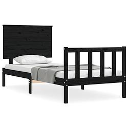 Foto van The living store houten bedframe - massief grenenhout - 195.5 x 80.5 x 82.5 cm - zwart