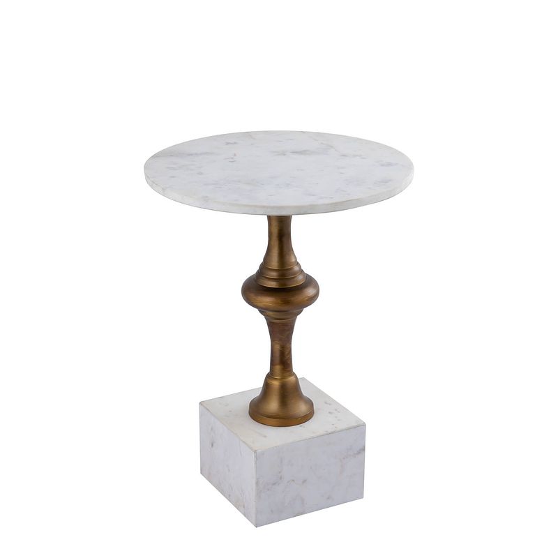 Foto van Ptmd alano white marble side table w alu gold table leg