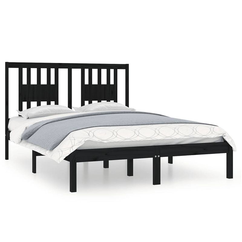 Foto van The living store klassiek houten bedframe - 195.5 x 141 x 100 cm - zwart - massief grenenhout