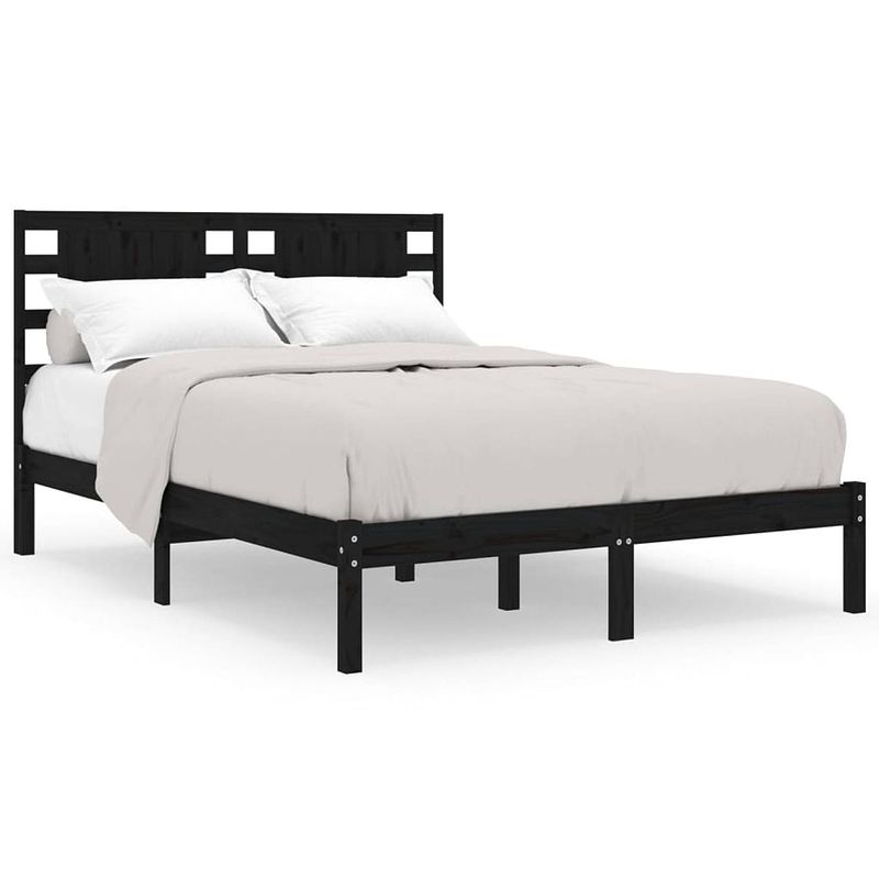 Foto van The living store bedframe - klassiek houten bedframe - 205.5 x 146 x 100 cm - zwart - massief grenenhout